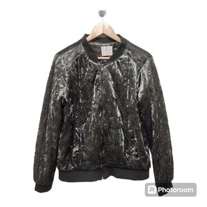 Jade & Ivory Green Shiny Bomber Jacket Size L